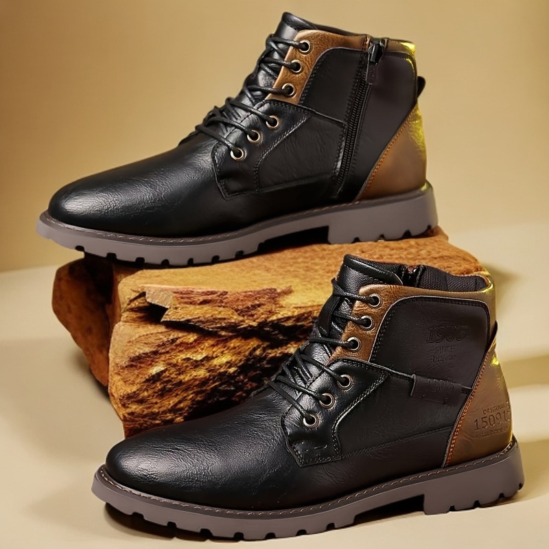 Leather Work Fabric - Leder-Herren-Stiefeletten in Übergröße, hohe Schuhe für