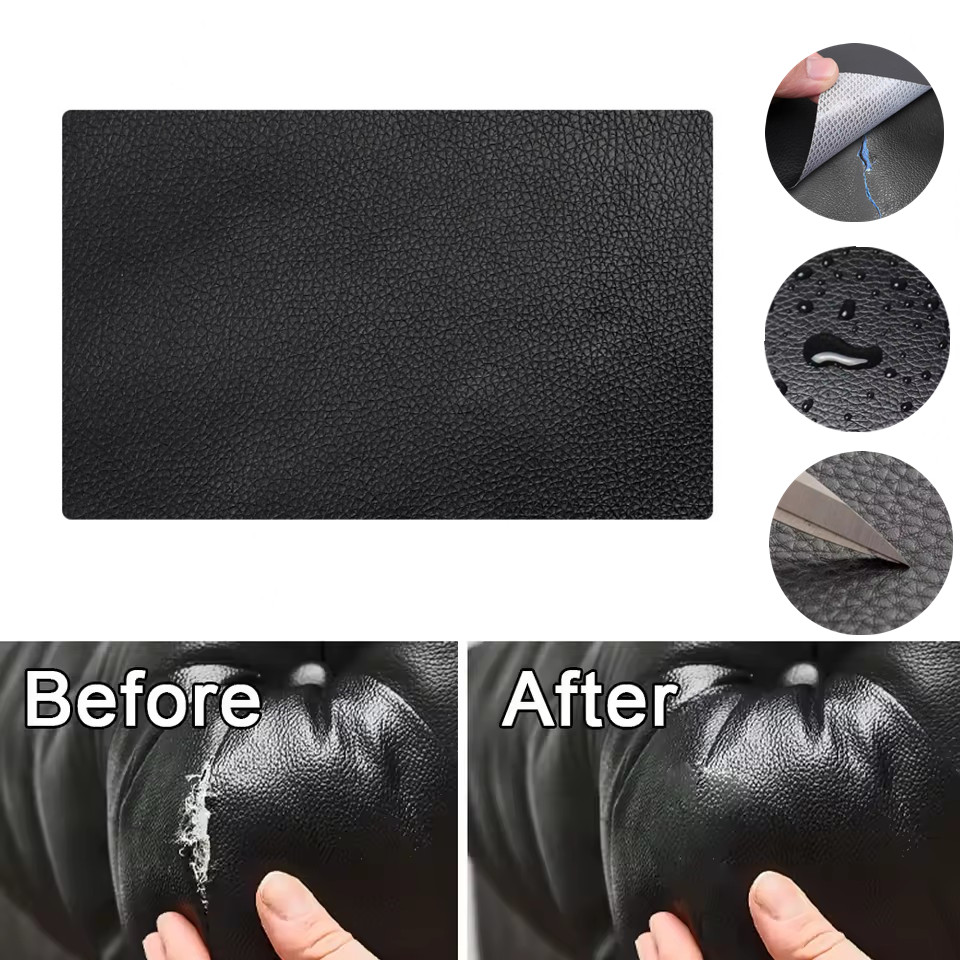 Leatherwork Desk - Selbstklebender Leder-Reparatur-Patch für Sofa, schwarzes Leder,
