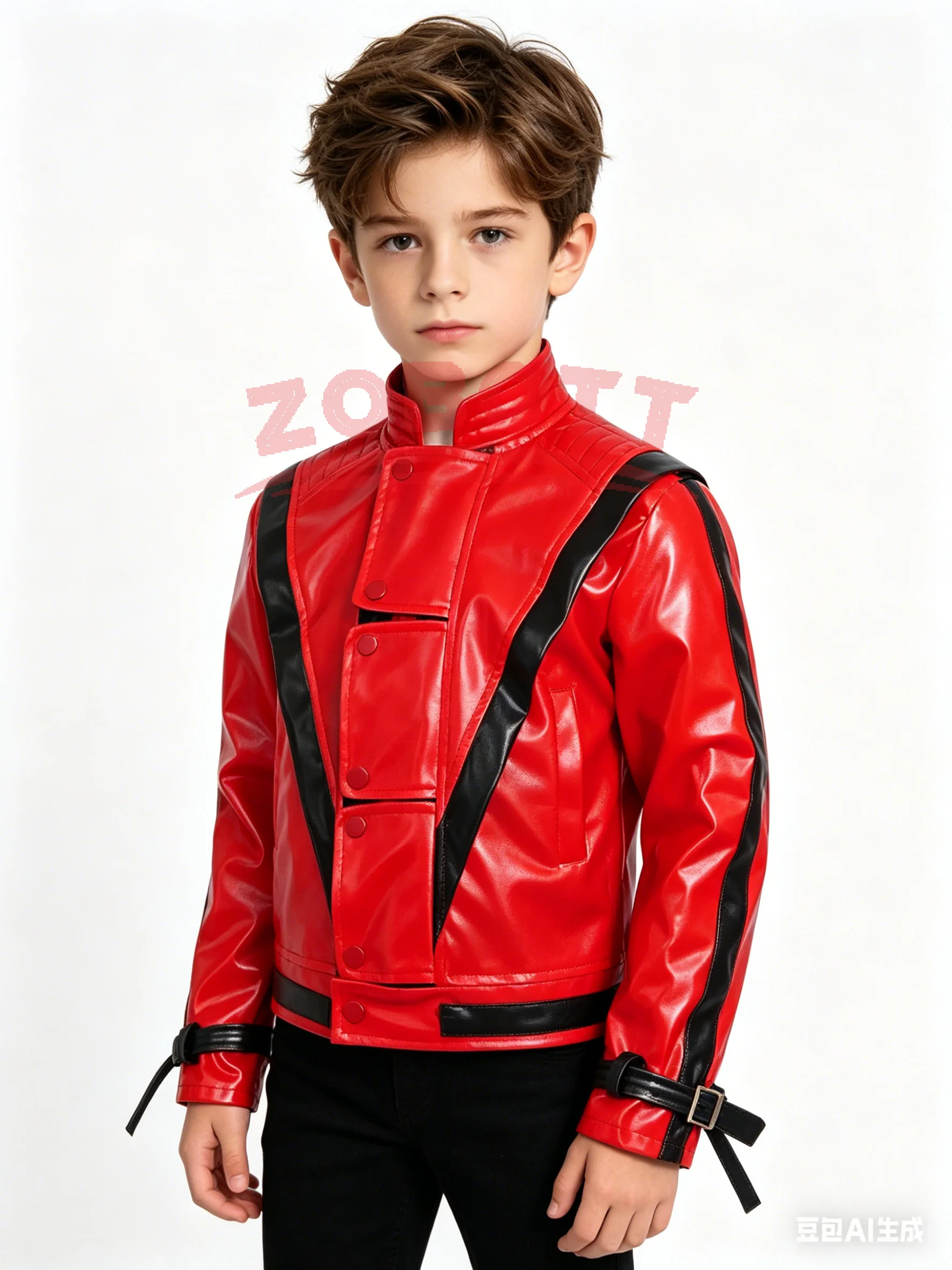 Leather Work Jacket - Michael Joseph Jackson Lederjacke in Rot,