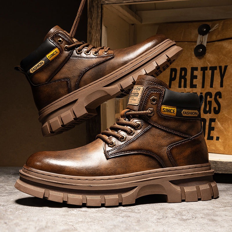 Leather Work Fabric - Vintage Männer Plattform Stiefeletten Herbst Winter