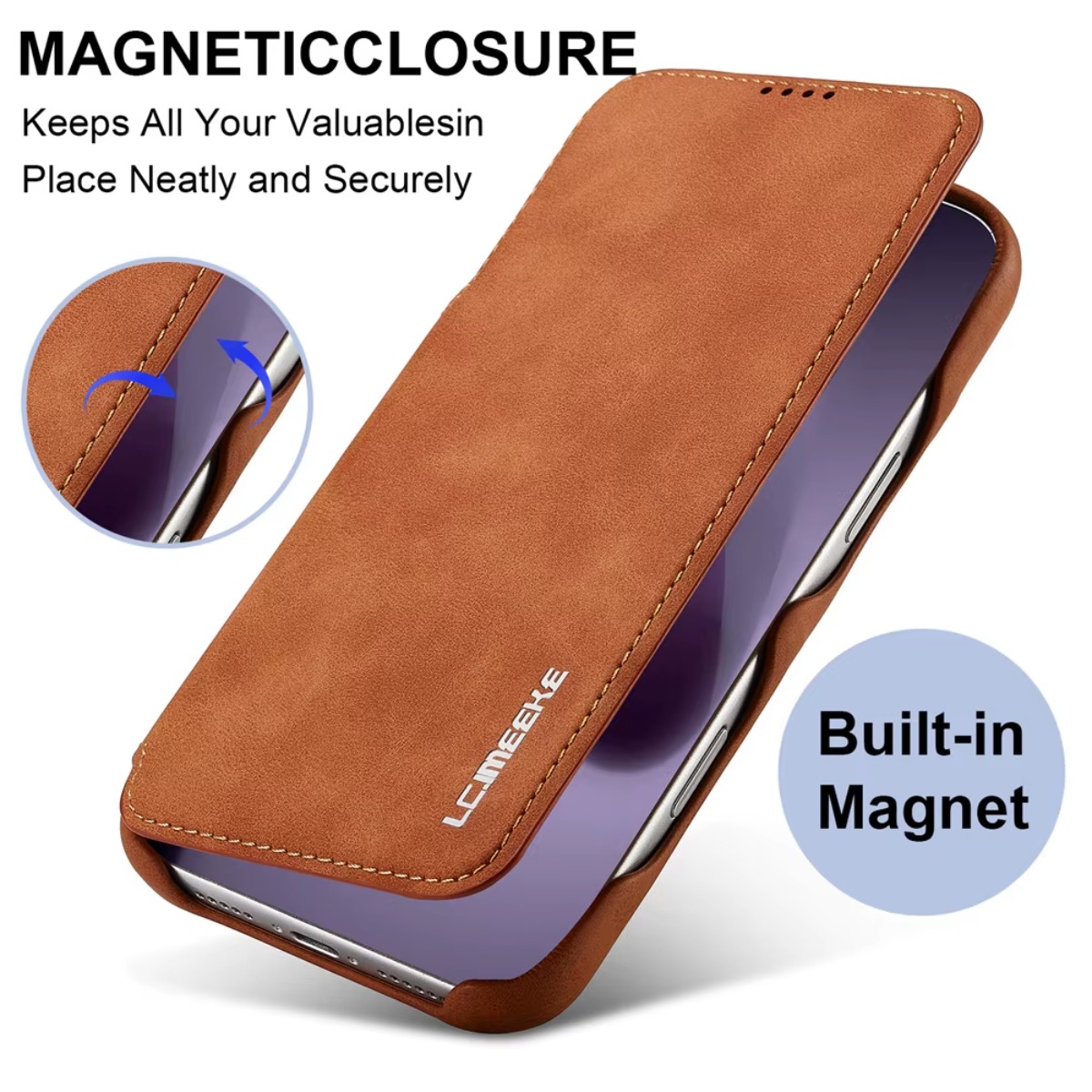 Leather X - Leder-Geldbörse, magnetische Flip-Cover mit Kartenhalter für