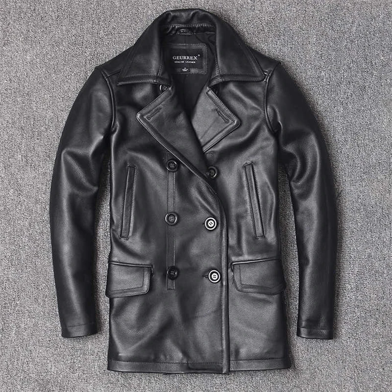 Leather Work Jacket - Echte Lederjacke Herren Oberschicht Rindslederjacke Mittellang