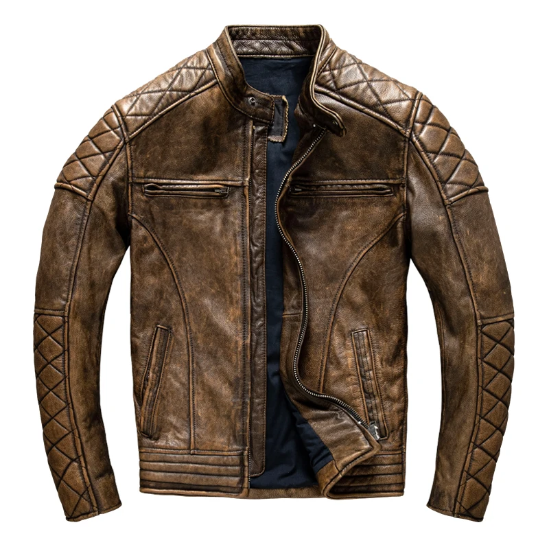 Leather Work Jacket - Vintage Herren Lederjacke Gelb-Braun Dick 100%
