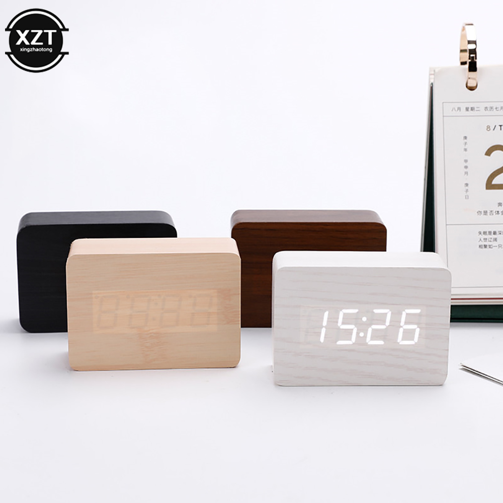 Leatherwork Desk - Mode Wecker LED Holz Uhr Tisch
