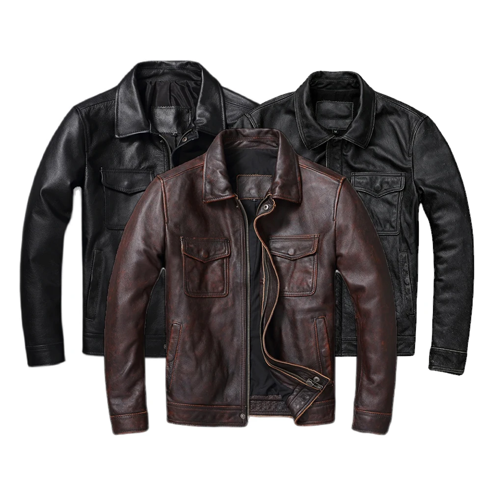 Leather Work Jacket - Vintage braun rot echte Lederjacke Männer