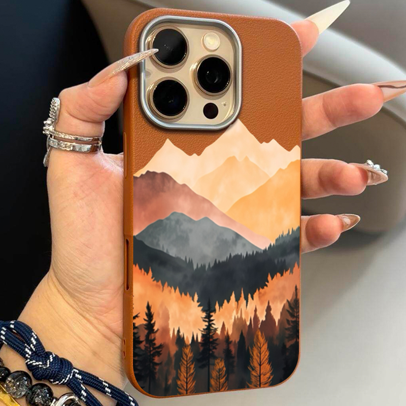 Leather X - Bergsonnen-Litschi-Textur Handyhülle für iPhone 17 Pro