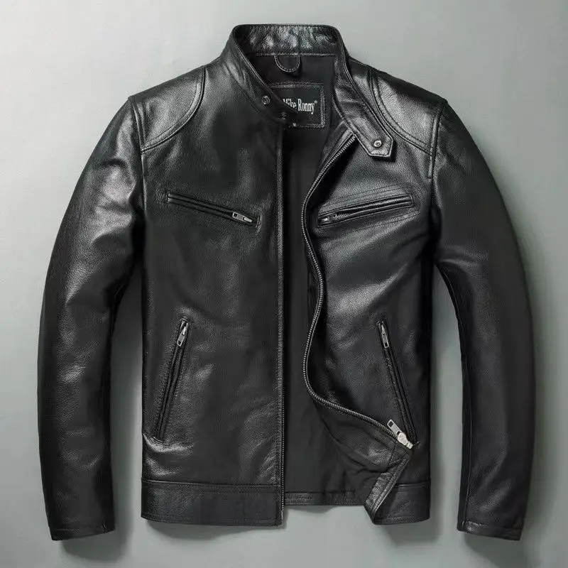 Leather Work Jacket - Echt lederjacke Männer 100% Rindsleder Slim