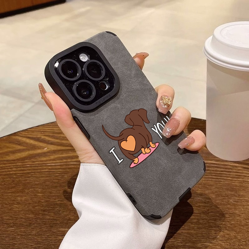 Leather X - Niedliche Dackel-Herz-Aufdruck-Handyhülle für iPhone 11 12