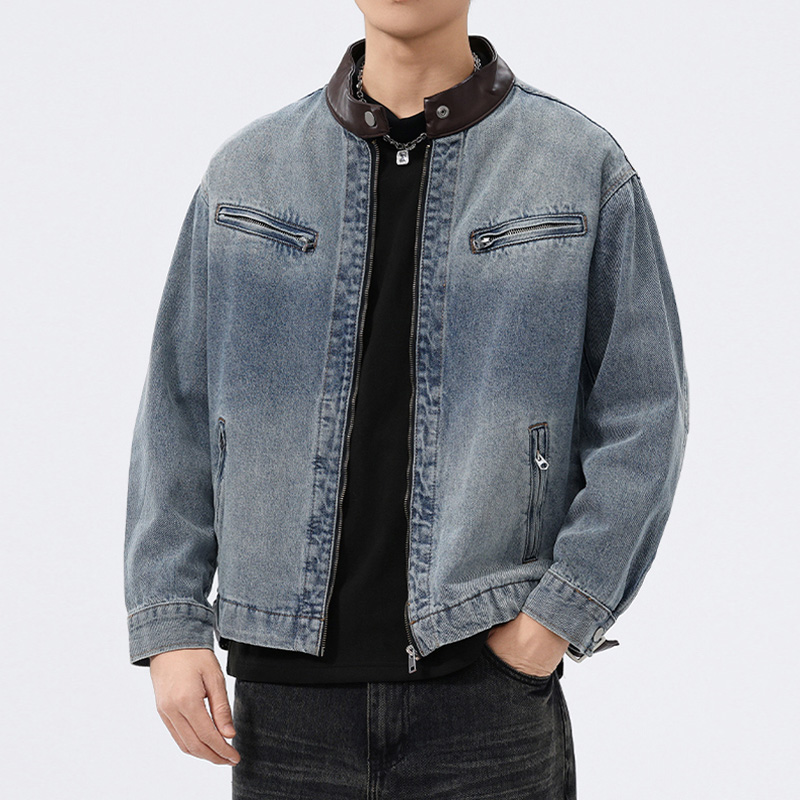 Herren Jeansjacke mit Lederkra – Leather Work Jacket Bewertung und Preis
